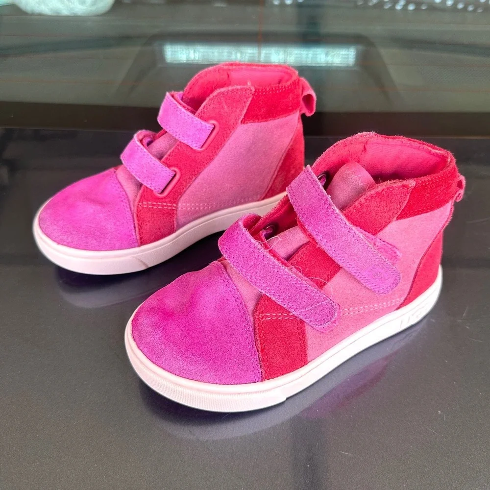 UGG Girl's T Rennon II Suede Leather Mashup Colorblock Sneakers Size 9 Pink Red‎